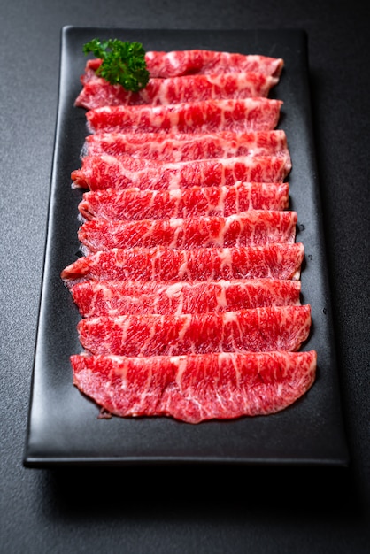 fresh beef raw sliced with marbled texture