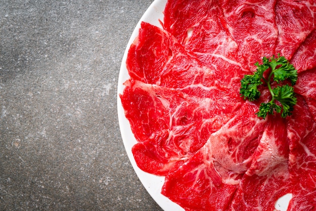 fresh beef raw sliced with marbled texture