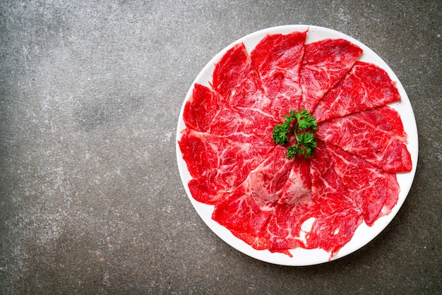 fresh beef raw sliced with marbled texture