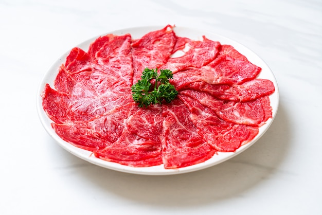 fresh beef raw sliced with marbled texture