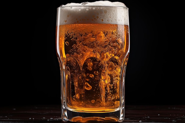 Fresh beer in a glass on a black background