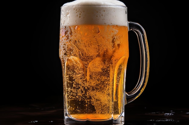 Fresh beer in a glass on a black background