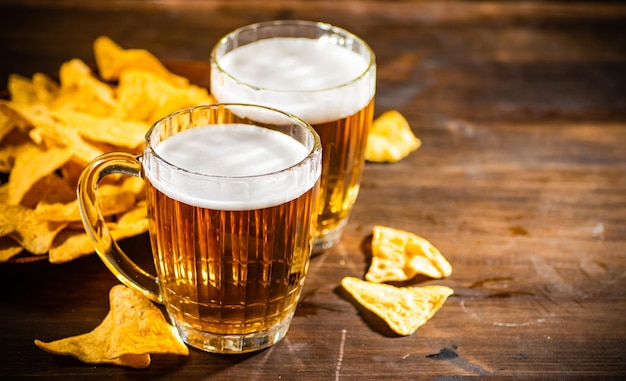 Fresh beer with corn chips