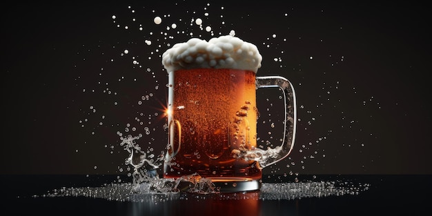 fresh beer with foam in a glass Generative AI