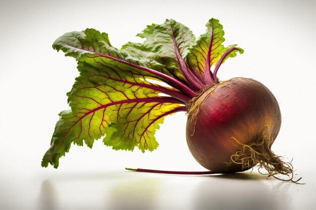 Photo fresh beetroot on a gray background with sheets vegetable isolate farm vitamins ai generated