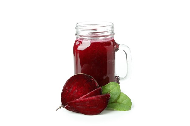 Fresh beetroot smoothie isolated on white background