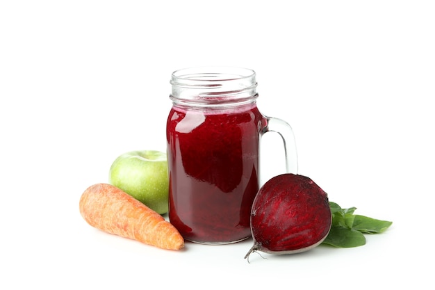 Fresh beetroot smoothie isolated on white background