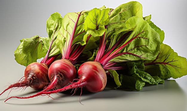 Fresh beetroot with leaves isolated on white background Selective soft focus