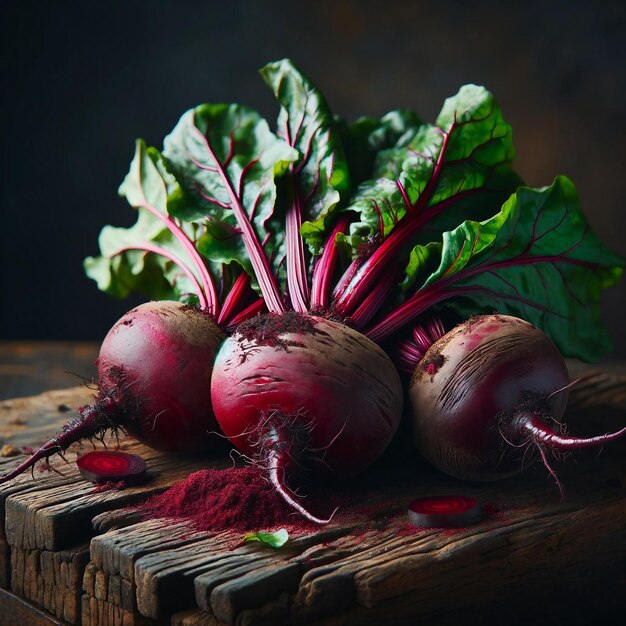 Photo fresh beetroots on rustic wood dark background closeup