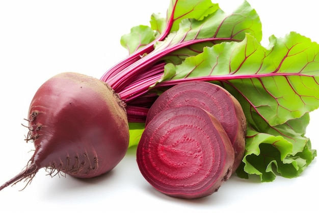 Fresh beets with leaves cut out in white