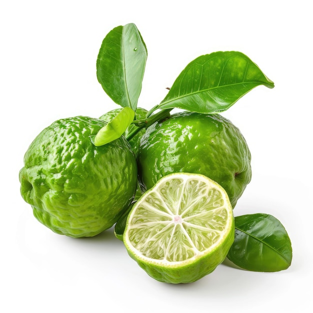 Fresh Begamot with leaves isolated on white background