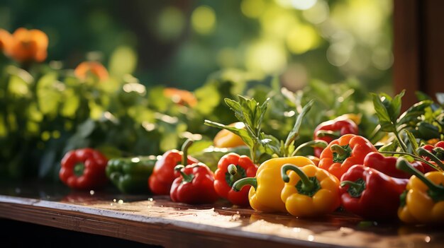 Photo fresh bell peppers on the table