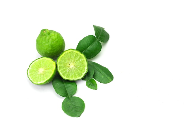 Fresh bergamot fruit with leaf isolated on white background