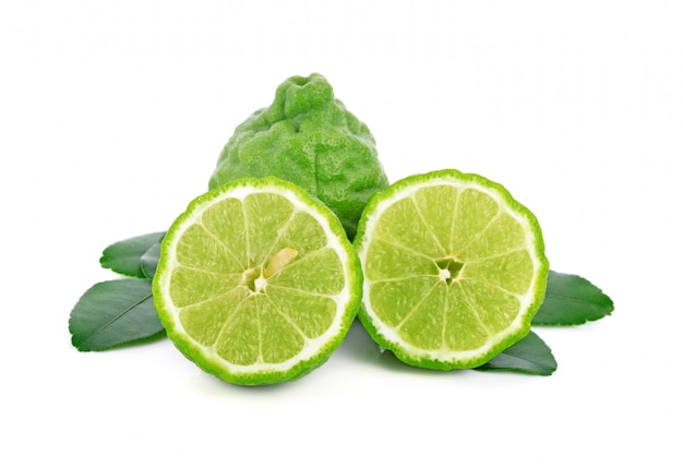 fresh bergamot fruit with leaf isolated