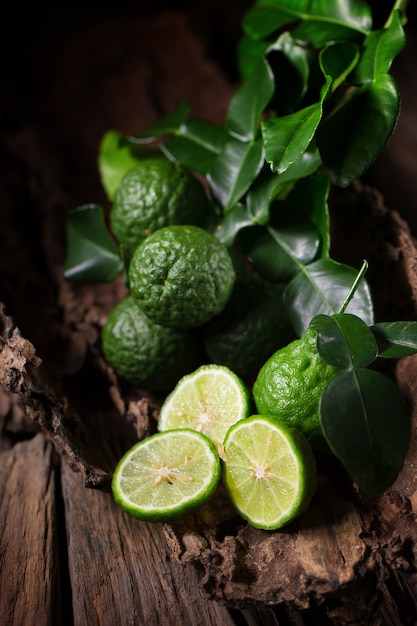 fresh bergamot on old wooden tables background