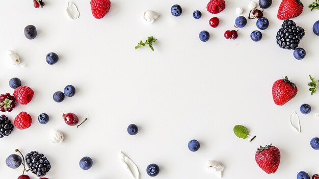 Photo fresh berries on blank banner mockup background