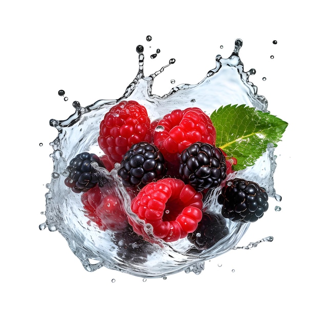 Fresh berries with water splash white background Generative AI