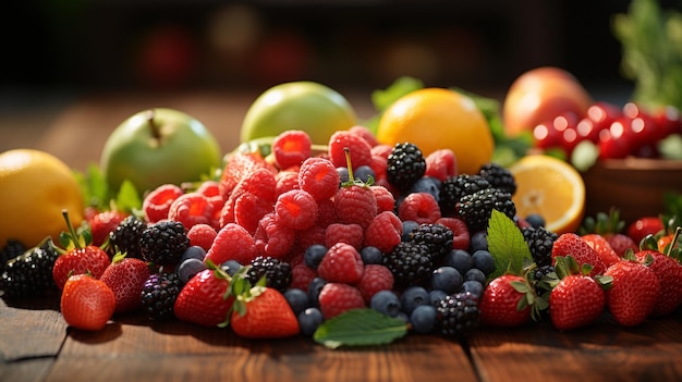 fresh berries on wooden table