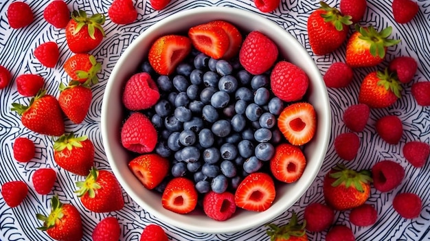 Fresh Berry Bowl on White Background