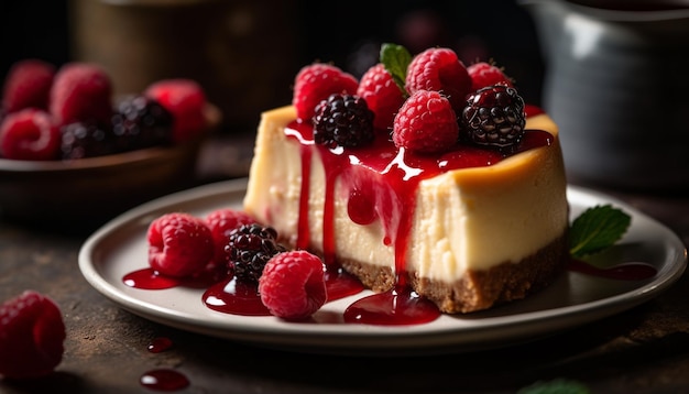 Fresh berry cheesecake a gourmet summer indulgence generated by AI