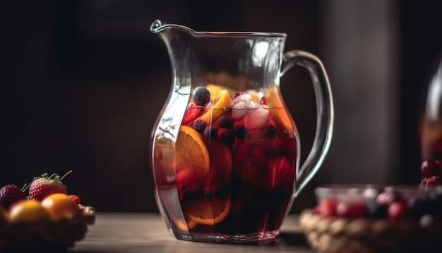 Fresh berry cocktail on rustic wooden table generated by AI