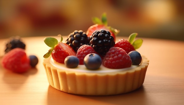 Свежий ягодный десерт на деревянном столе сладкое летнее наслаждение, созданное искусственным интеллектом
