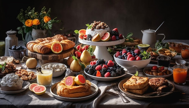 Foto piatto di frutti di bosco freschi con granola fatta in casa generata da ai