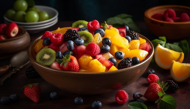 Fresh berry salad a colorful and healthy gourmet summer snack generated by artificial intelligence