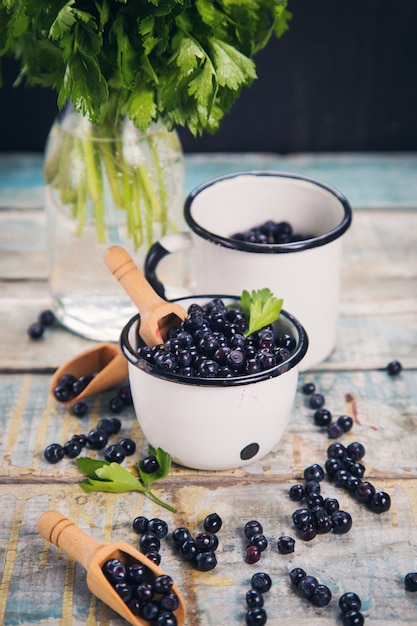 Fresh bilberry in cup