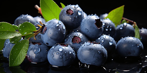 Fresh Bilberry with Water Drops Blueberry Generative AI