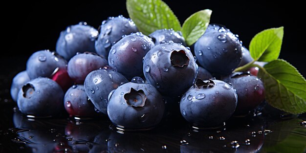 Fresh Bilberry with Water Drops Blueberry Generative AI