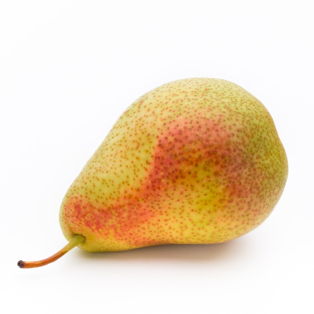 Fresh bio pear with leaves on isolated.