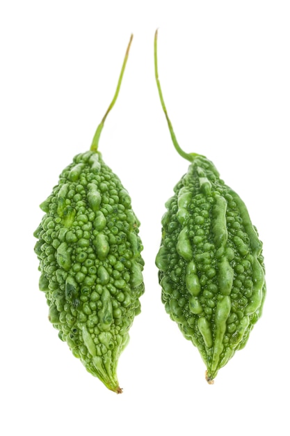 Photo fresh bitter gourd on white background.