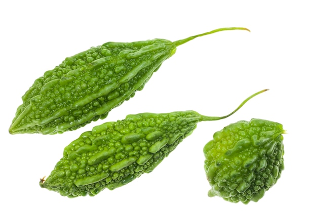 Fresh bitter gourd on white background.