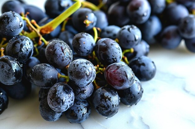 Fresh black grapes on white background