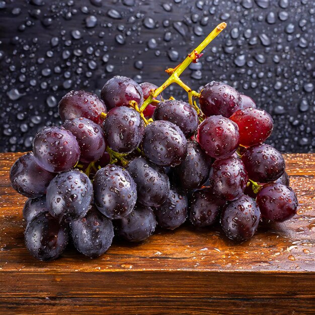 Photo fresh black grapes on wooden table