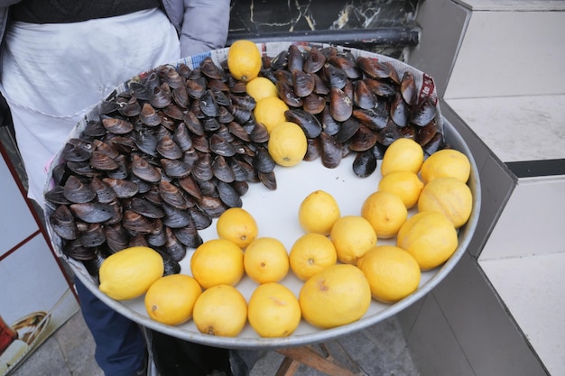 Fresh black shell recipe with lemon turkish food