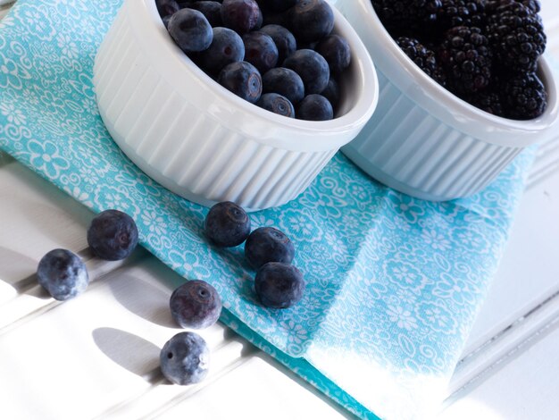 Fresh blackberries and blueberries with non-fat greek yogurt.