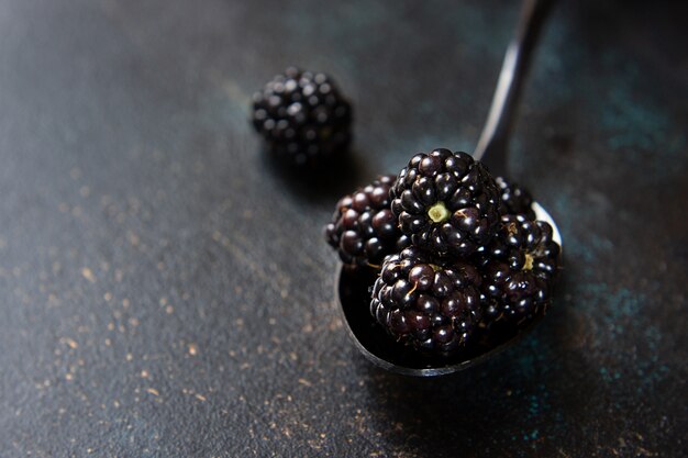 Fresh blackberry on a dark surface