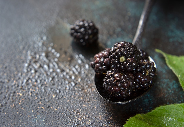 Fresh blackberry on a dark surface