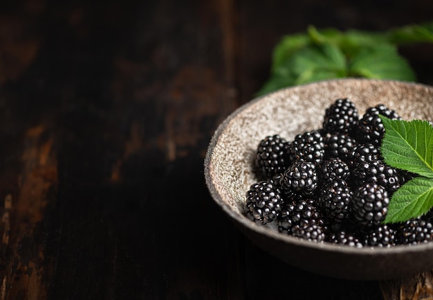 Fresh blackberry with leaves