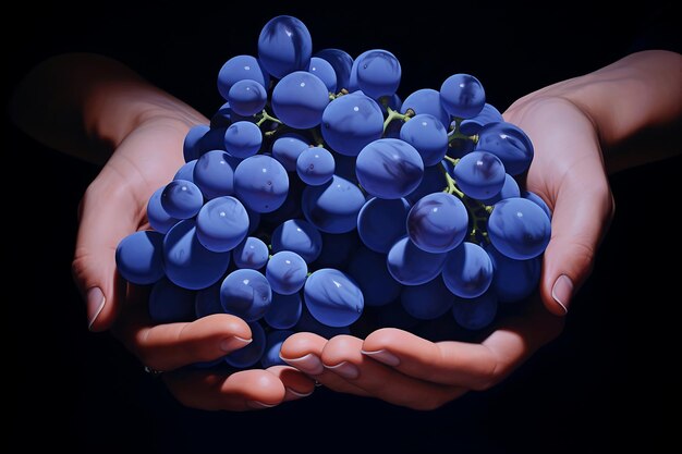 新鮮な青いブドウ ハンドホールディング 青いブドウ果実