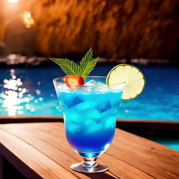 Fresh blue lagoon cocktail generative art by AI