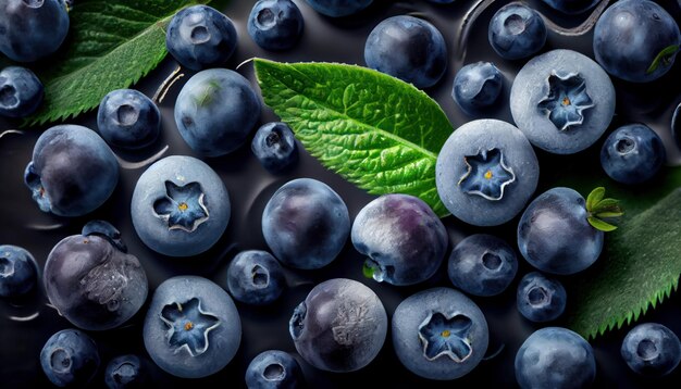 Fresh blueberries background with copy space for your text Summer healthy food Banner Al generated