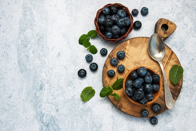 Fresh blueberries on a bowl