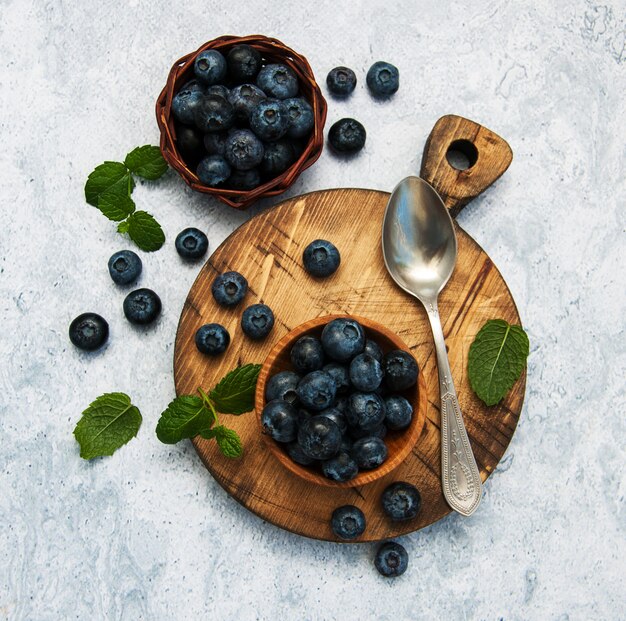 Fresh blueberries on a bowl