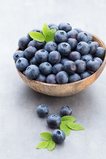 Fresh blueberries natural coconut in a bowl on a gray.