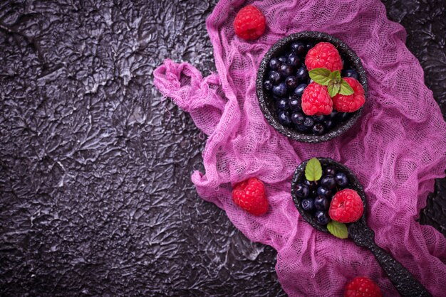 Fresh blueberries and raspberries