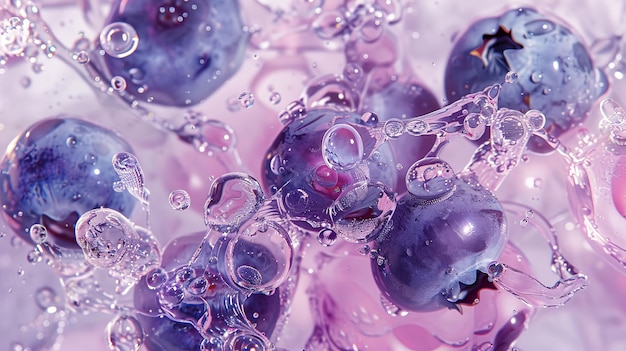 Fresh blueberries surrounded by effervescent water bubbles