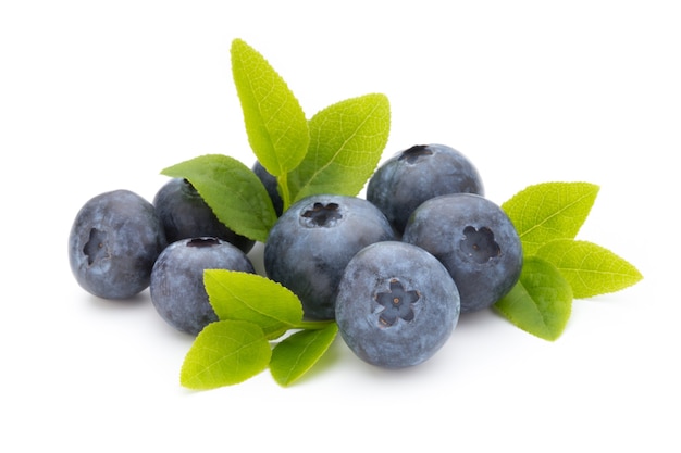 Fresh blueberries on a white background.